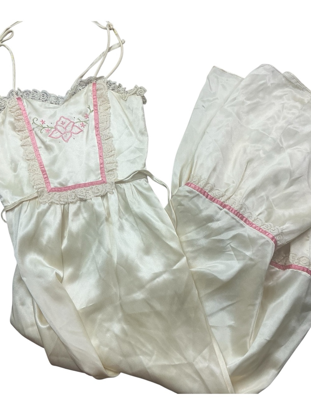Vintage 70s Candi Jones California ivory lace trim sleeveless dress USA made XS